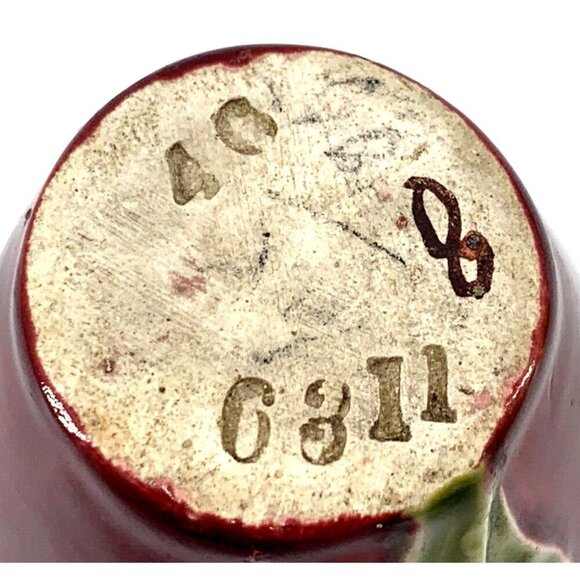 Majolica Pottery Vase Small Burgundy Flower Tulip Daffodil Motif 4" Vtg - Picture 8 of 8